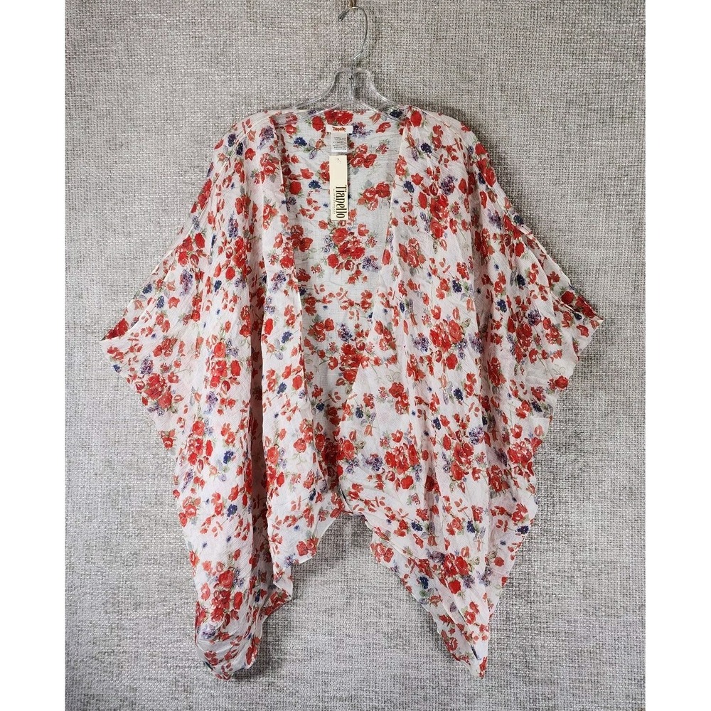 Tianello Red & White Floral Lush Shawl One Size‎ (OSFA) Cotton Crinkle Guaze NWT
